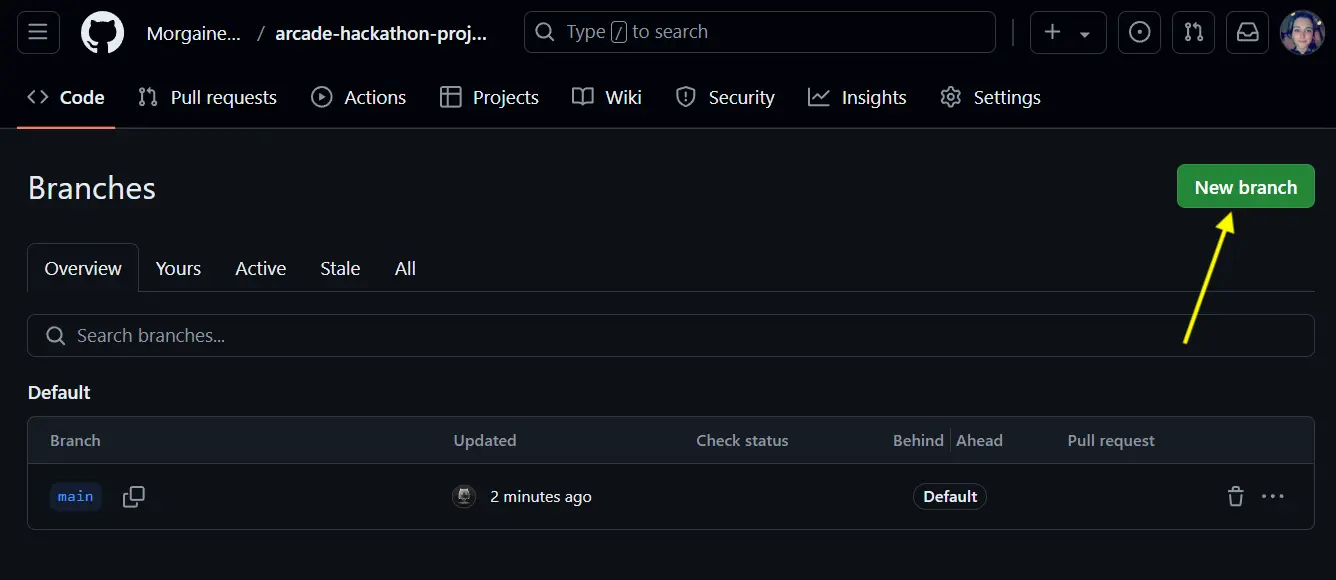 Image showing GitHub webpage of arcade-hackathon-project branches