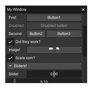 Several controls shown in a panel with the flat dark style preset