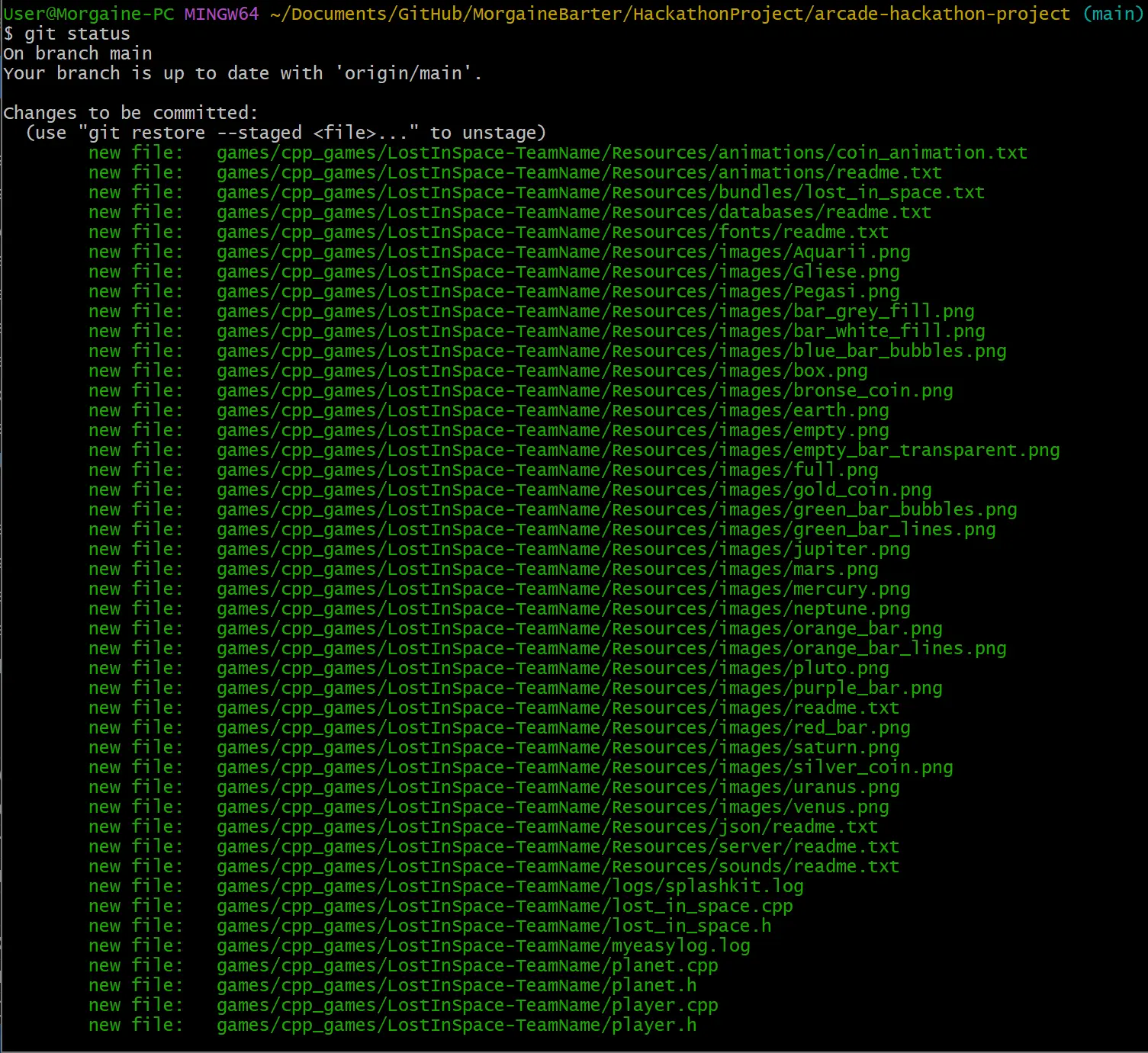 Image showing terminal git status command after staging