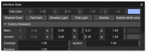 An image of the style panel - a set of many controls that allow adjusting the interface's style.