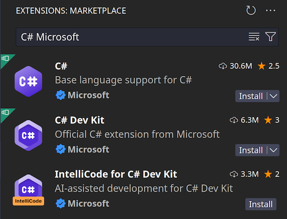 Adding C# extensions in Visual Studio Code